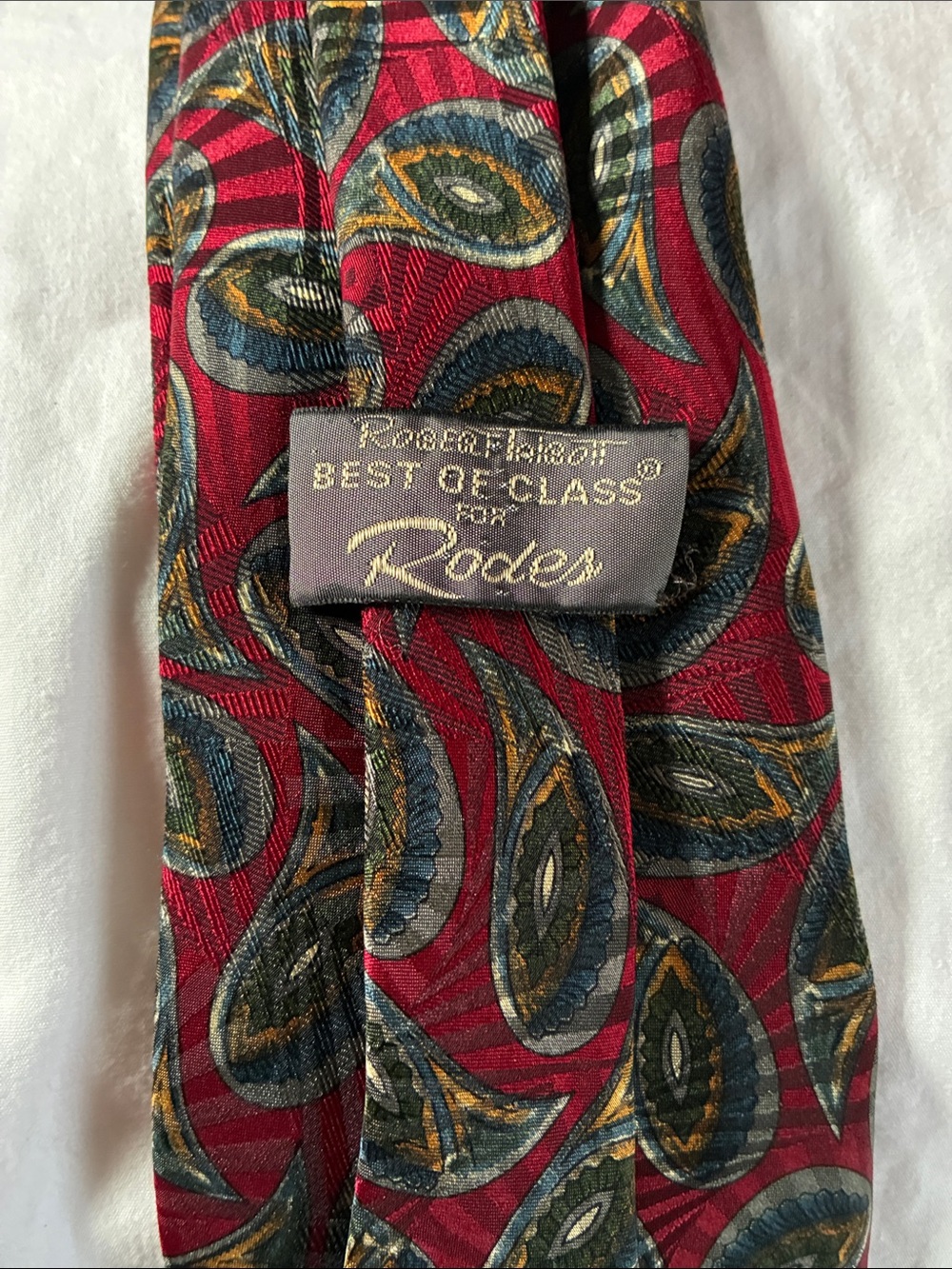 Robert Talbott Burgundy Paisley Silk Tie with Blue, Green and Gold Motifs